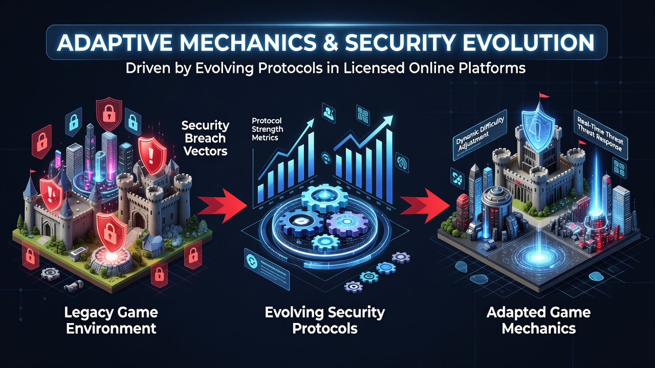 Secure online gaming interface showing encrypted transaction flows and adaptive game mechanics on licensed platforms