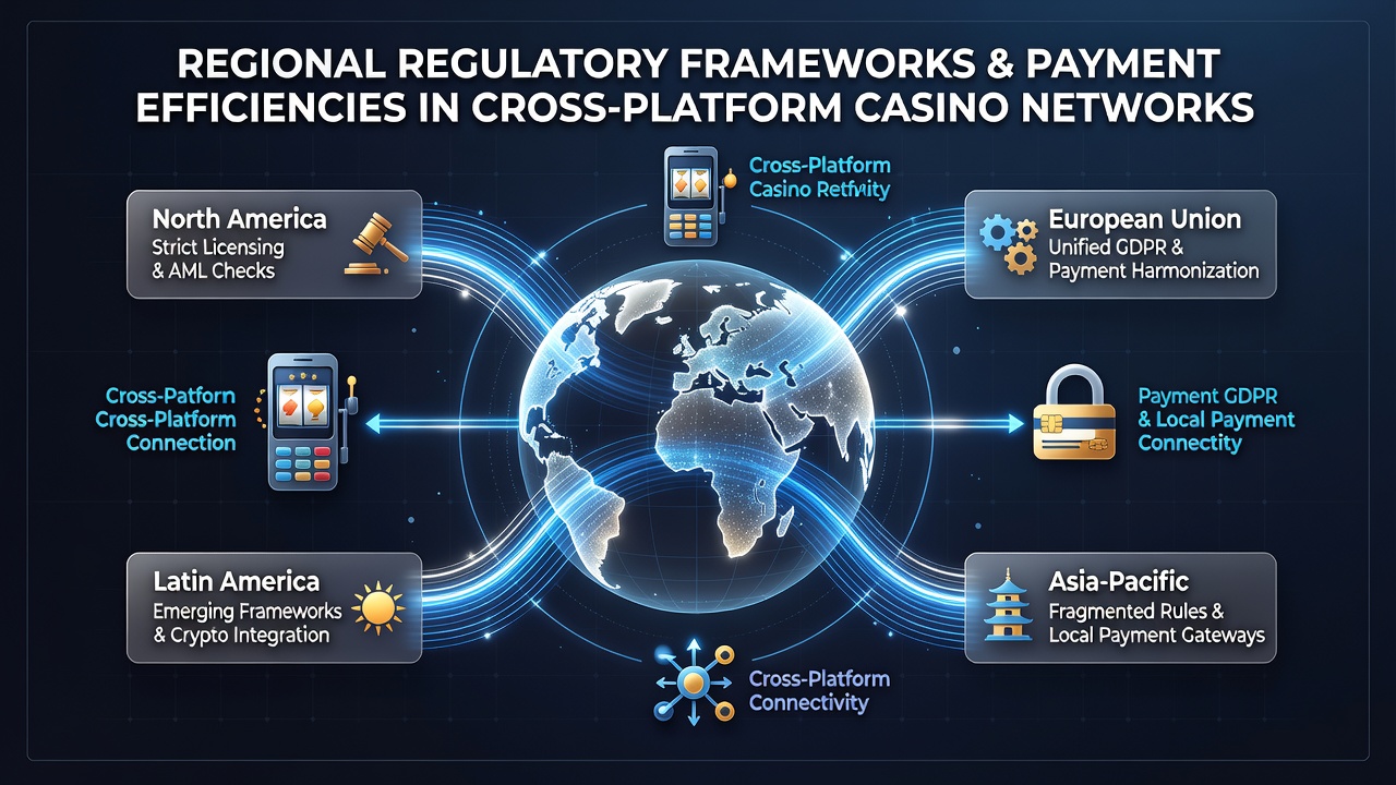 Regulatory frameworks and mobile casino networks diagram showing regional variations
