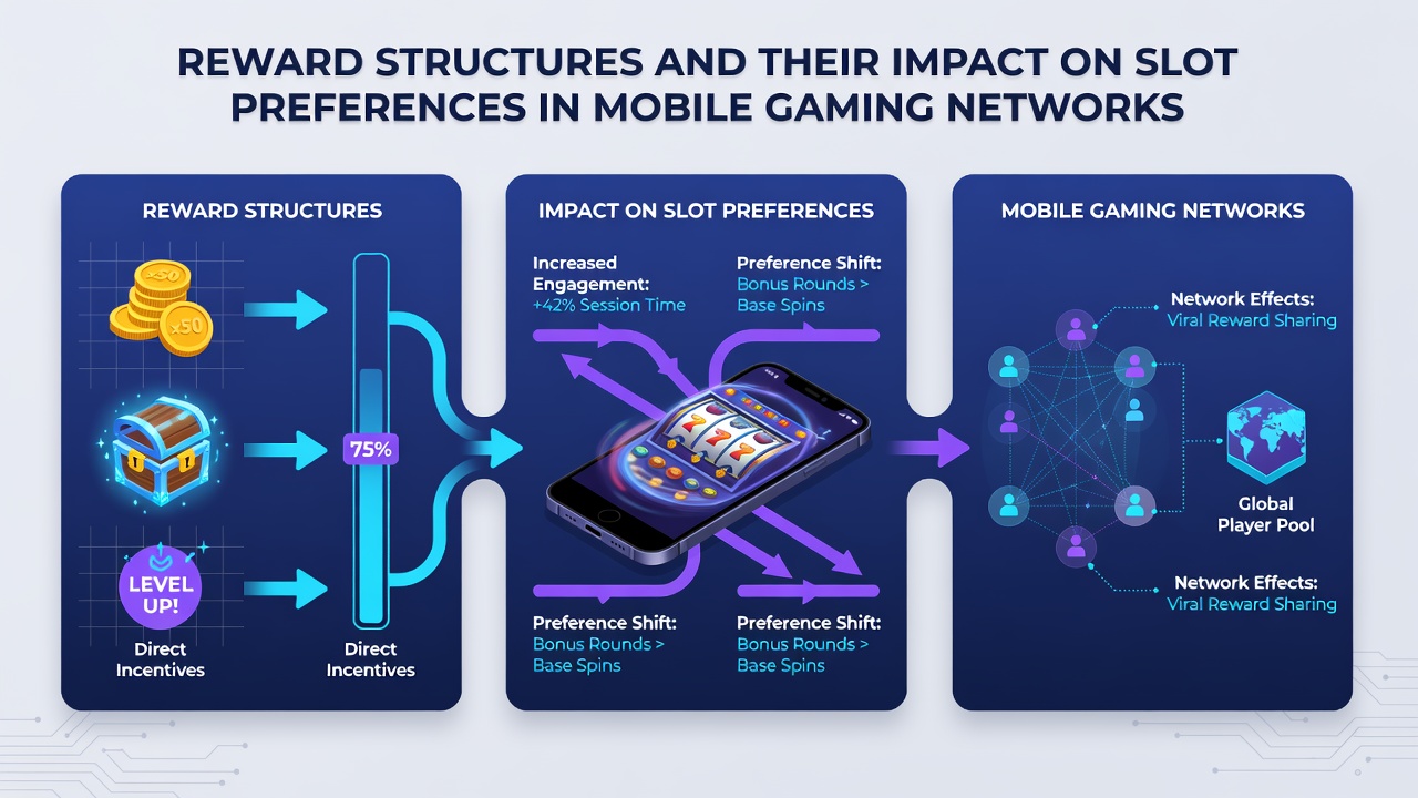 Analytics dashboard displaying reward impact metrics on slot preferences within a mobile gaming network