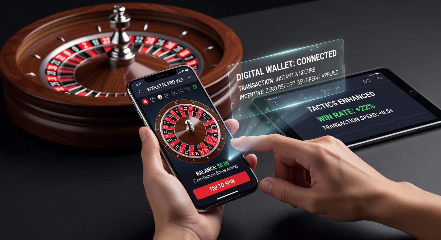 Smartphone screen showing roulette wheel with integrated digital wallet payment options and bonus indicators